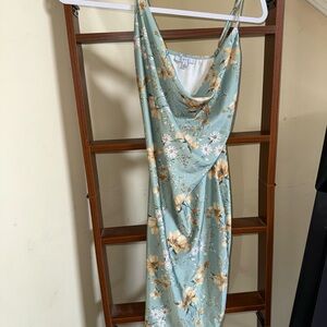 iris Sage Green Floral Cowl Midi Dress